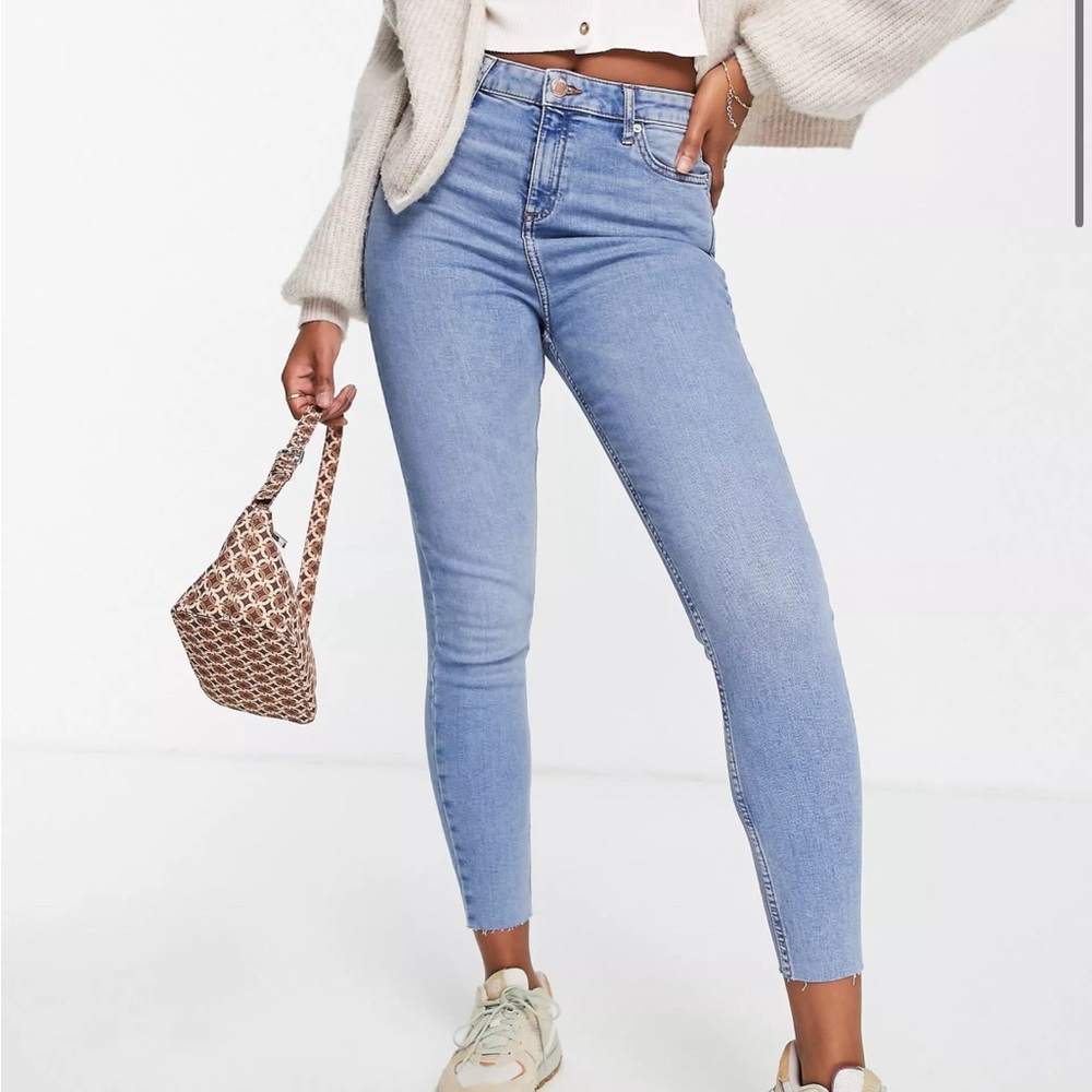 Miss Selfridge Emily high waist ankle grazer skinny jean in midwash blue